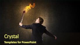  Presentation with holding hands old young - Slide set having young businessman holding burning torch background and a wine colored foreground