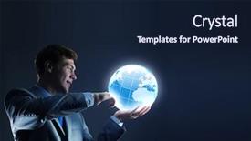  Presentation with palm - Audience pleasing presentation design consisting of young businessman holding digital globe backdrop and a wine colored foreground