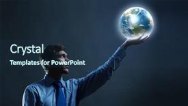  Presentation with nasa - Presentation theme having young businessman holding earth planet background and a ocean colored foreground