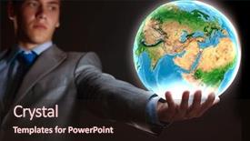  Presentation with hand holding earth - Amazing PPT layouts having young businessman holding earth planet backdrop and a wine colored foreground
