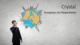  Presentation with paint brush - Slide deck with young businessman holding paint brush background and a light gray colored foreground