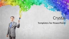  Presentation with paint brush - Cool new presentation theme with young businessman holding paint brush with colorful splashes backdrop and a white colored foreground