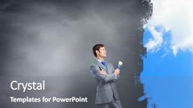  Presentation with wall paint - Amazing theme having young businessman holding paint brush and paintings on wall backdrop and a gray colored foreground