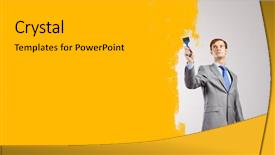  Presentation with paint brush - PPT layouts consisting of young businessman holding paint brush background and a light gray colored foreground