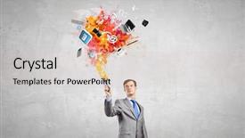  Presentation with paint brush - Theme enhanced with young businessman holding paint brush with colorful splashes background and a soft green colored foreground