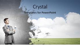  Presentation with wall paint - Slides featuring young businessman holding paint brush and paintings on wall background and a seafoam green colored foreground