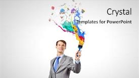  Presentation with paint brush - Amazing presentation theme having young businessman holding paint brush with colorful splashes backdrop and a white colored foreground
