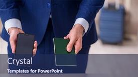  Presentation with passport - Presentation theme featuring young-businessman-holding-passport-preparing background and a navy blue colored foreground