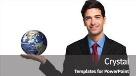  Presentation with hand holding plant - Colorful presentation theme enhanced with young businessman holding the planet backdrop and a dark gray colored foreground