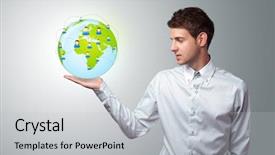  Presentation with eco quartier - Colorful slide deck enhanced with young businessman holding virtual eco backdrop and a light gray colored foreground