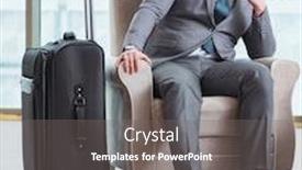  Presentation with airport lounge - Amazing presentation having young businessman in airport business lounge waiting for flight backdrop and a gray colored foreground