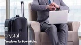  Presentation with airport lounge - Audience pleasing theme consisting of young businessman in airport business lounge waiting for flight backdrop and a dark gray colored foreground