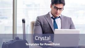  Presentation with airport lounge - Presentation featuring young businessman in airport business lounge waiting for flight background and a ocean colored foreground