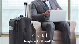  Presentation with airport lounge - Slide set enhanced with young businessman in airport business lounge waiting for flight background and a dark gray colored foreground