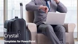  Presentation with airport lounge - Beautiful theme featuring young businessman in airport business lounge waiting for flight backdrop and a dark gray colored foreground