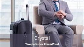  Presentation with airport lounge - Slide deck featuring young-businessman-in-airport-business background and a dark gray colored foreground