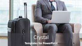  Presentation with airport lounge - PPT theme with young-businessman-in-airport-business background and a dark gray colored foreground