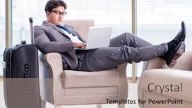  Presentation with airport lounge - Amazing theme having young-businessman-in-airport-business backdrop and a coral colored foreground