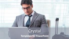  Presentation with airport lounge - Slide deck having young-businessman-in-airport-business background and a gray colored foreground