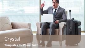  Presentation with airport lounge - Audience pleasing PPT theme consisting of young businessman in airport business lounge waiting for flight backdrop and a gray colored foreground
