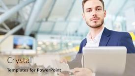  Presentation with book appointment - Beautiful PPT layouts featuring young-businessman-in-airport-terminal backdrop and a soft green colored foreground