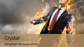  Presentation with anger - Presentation theme featuring young businessman in anger burning background and a coral colored foreground