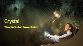  Presentation with electricity - Beautiful slide deck featuring young businessman in armchair using backdrop and a  colored foreground