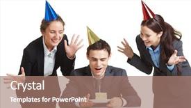  Presentation with females - Audience pleasing PPT theme consisting of young businessman in birthday backdrop and a  colored foreground
