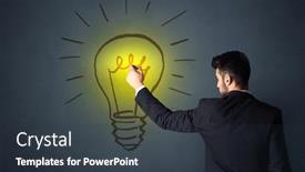  Presentation with black yellow - Slides consisting of young businessman in black suit standing in front of a drawn yellow lightbulb background and a tawny brown colored foreground