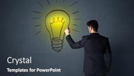  Presentation with black yellow - Slide deck with young businessman in black suit standing in front of a drawn yellow lightbulb background and a tawny brown colored foreground