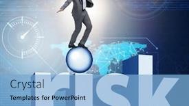  Presentation with uncertainty - Beautiful theme featuring young businessman in business risk and uncertainty concept backdrop and a light blue colored foreground