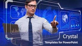  Presentation with data mining - PPT theme consisting of young businessman in data mining background and a ocean colored foreground