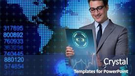  Presentation with data mining - Cool new presentation with young businessman in data mining backdrop and a ocean colored foreground