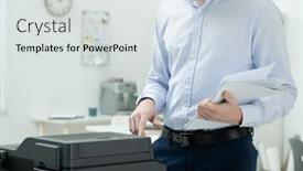  Presentation with xerox - Audience pleasing slide deck consisting of young-businessman-in-formalwear backdrop and a light gray colored foreground