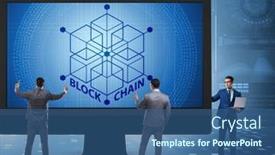  Presentation with blockchain - Slide set having young-businessman-in-innovative-blockchain background and a ocean colored foreground