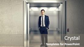  Presentation with elevator - Colorful presentation design enhanced with young businessman in modern elevator backdrop and a gray colored foreground