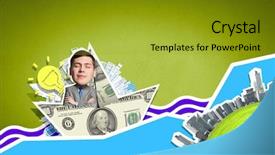  Presentation with people lost money fired businessman - Presentation enhanced with young businessman in money boat background and a gold colored foreground