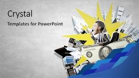  Presentation with people lost money fired businessman - Theme consisting of young businessman in money boat background and a light gray colored foreground