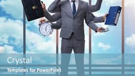  Presentation with concept - Presentation theme consisting of young-businessman-in-multitasking-concept background and a  colored foreground