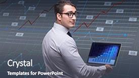  Presentation with trading online - Beautiful presentation design featuring young businessman in online trading backdrop and a  colored foreground