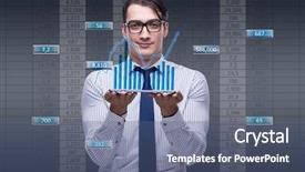  Presentation with trading online - Colorful presentation design enhanced with young businessman in online trading backdrop and a  colored foreground