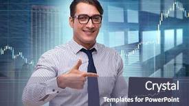  Presentation with trading online - Slides enhanced with young businessman in online trading background and a  colored foreground