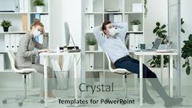  Presentation with mask - PPT theme with young-businessman-in-protective-mask background and a light gray colored foreground