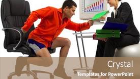  Presentation with business competition - Presentation theme enhanced with young-businessman-in-sport-trunks background and a coral colored foreground