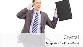  Presentation with hula dancing - Cool new PPT layouts with young businessman in suit dancing with a hula hoop and talking on a mobile phone isolated on white background backdrop and a white colored foreground