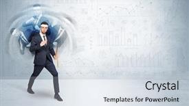  Presentation with quality control chart - Amazing slides having young businessman in suit fighting backdrop and a  colored foreground