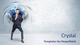  Presentation with report - Audience pleasing slide set consisting of young businessman in suit fighting backdrop and a  colored foreground