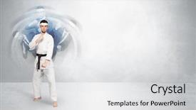  Presentation with young sing woman singing young - Audience pleasing slide set consisting of young businessman in suit fighting backdrop and a light gray colored foreground