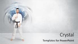  Presentation with ground fighting - Colorful slide set enhanced with young businessman in suit fighting backdrop and a  colored foreground