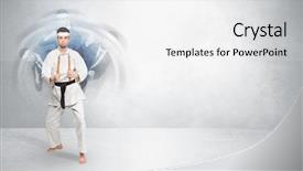  Presentation with ground fighting - Theme consisting of young businessman in suit fighting background and a  colored foreground